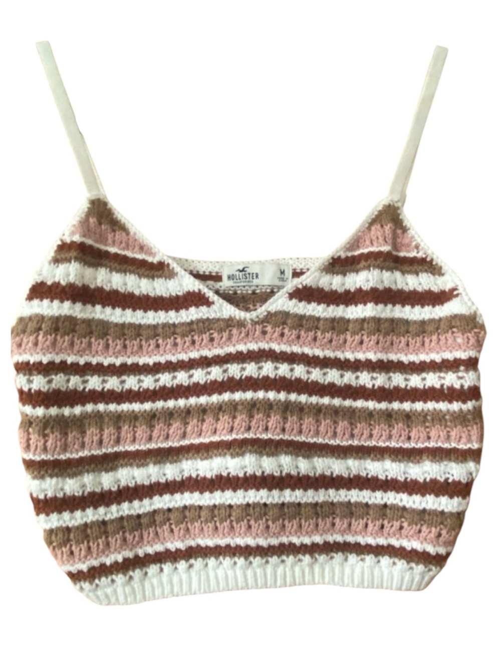 Hollister Crochet Knit Crop Tank Top Medium Striped Cotton Y2K Boho